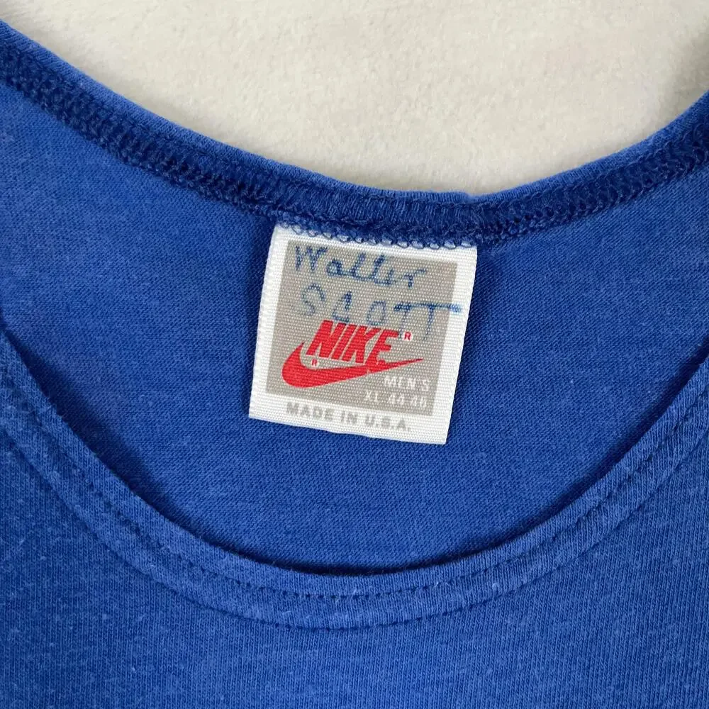 Vintage Nike Tank Top Mens XL Blue Big Graphic Logo Made USA Athletic 80s 90s